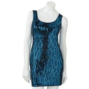 Lily Rose Leaf Sequin Mini Dress - Blue